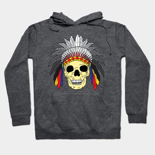 Indian Chief Skull Wearing Headdress Hoodie by HotHibiscus